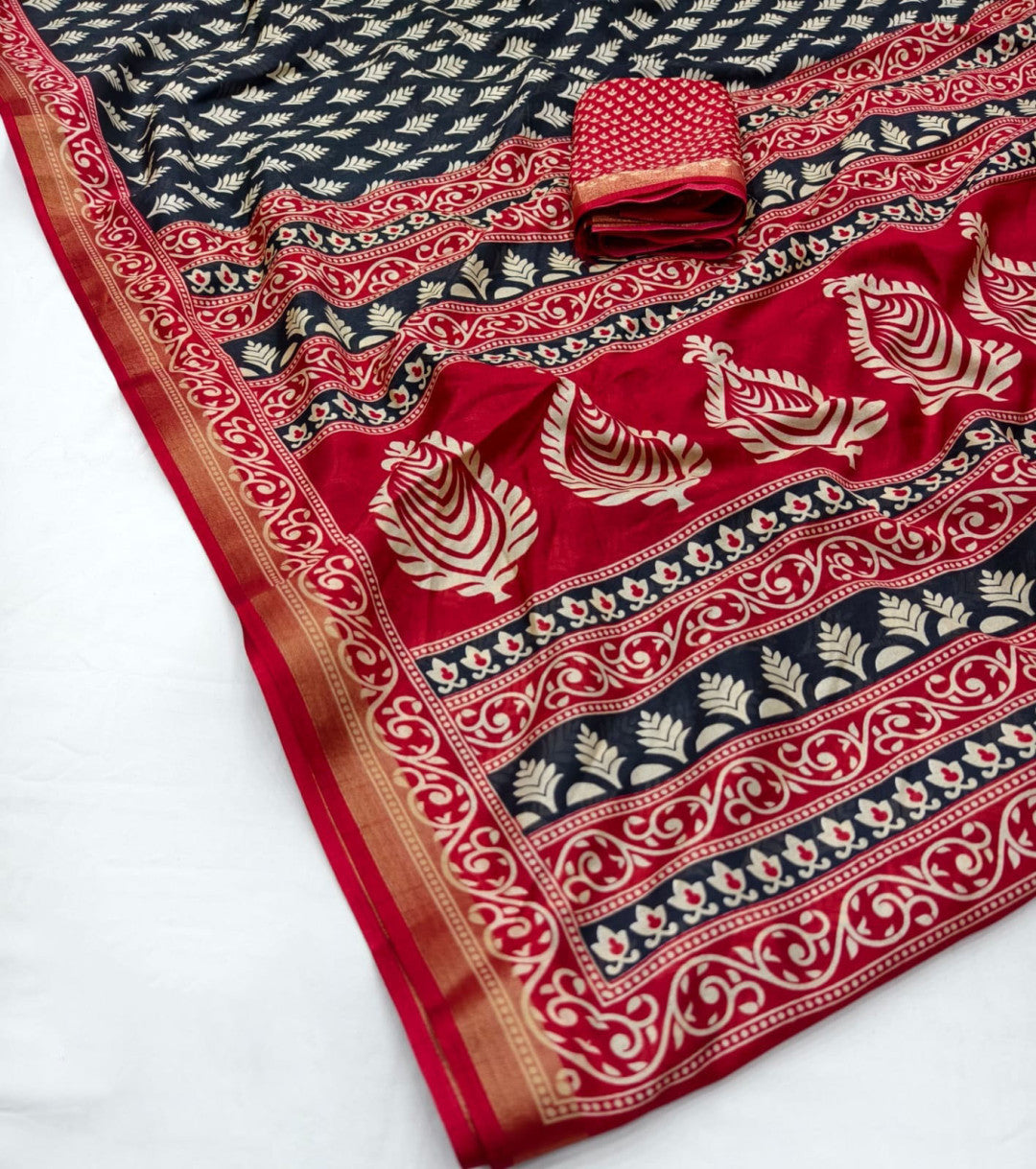 Black Ajrakh Printed Soft Cotton Crepe Saree