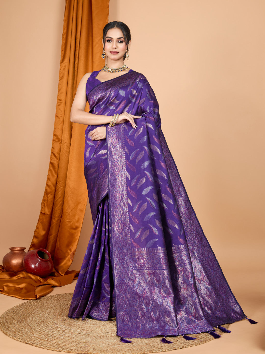 Purple Traditional Banarasi Silk Saree With Zari Weaving Work