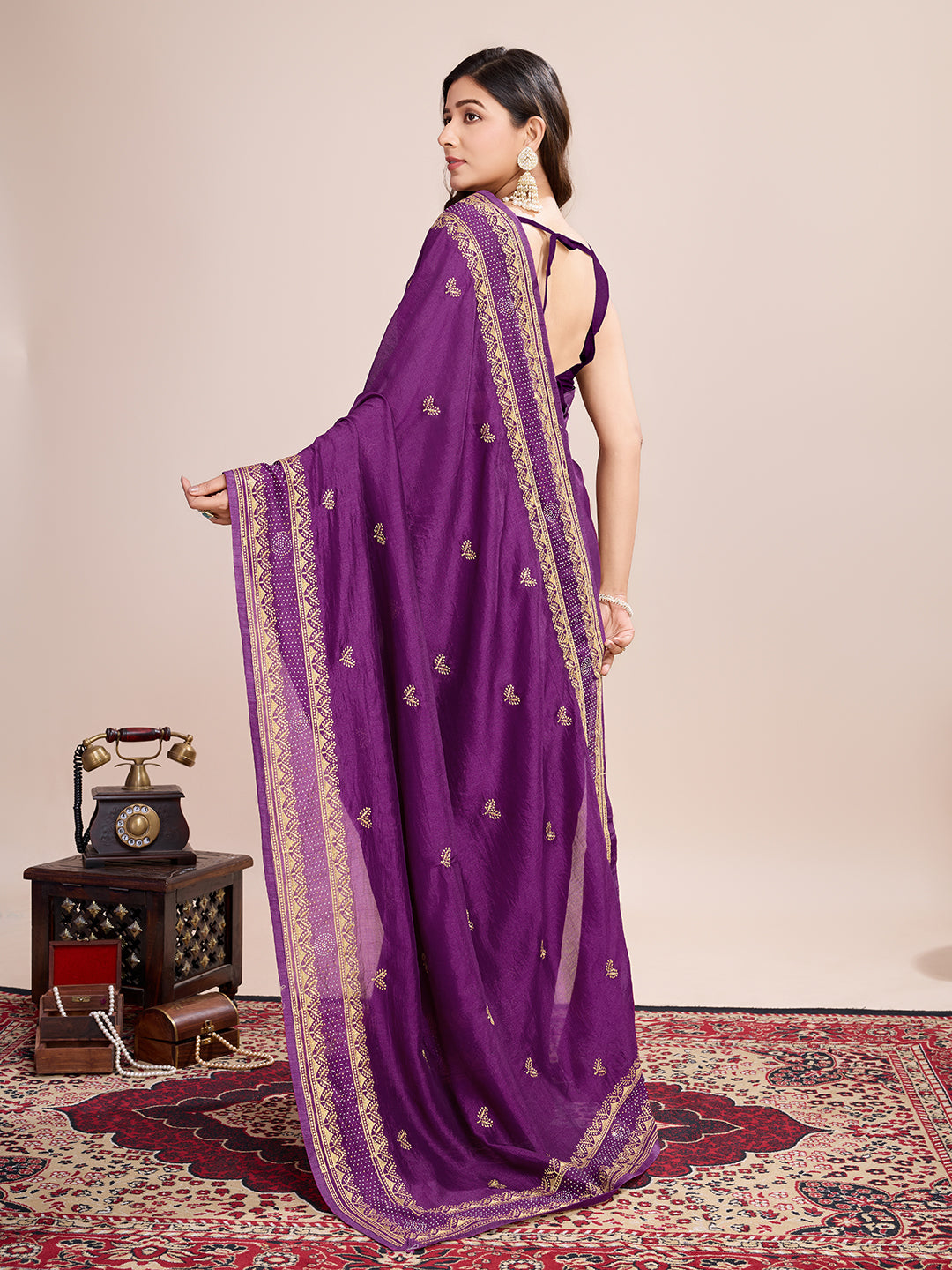 Fancy Magenta Soft Vichitra Silk Saree With Embroidery Work