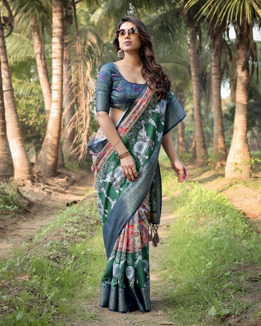 Multi Fancy Kalamkari Digital Printed Tussar Silk Saree