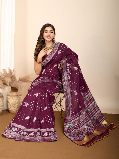 Traditional Muslin Dola Silk Saree With Meenakari Zari Weaving Work
