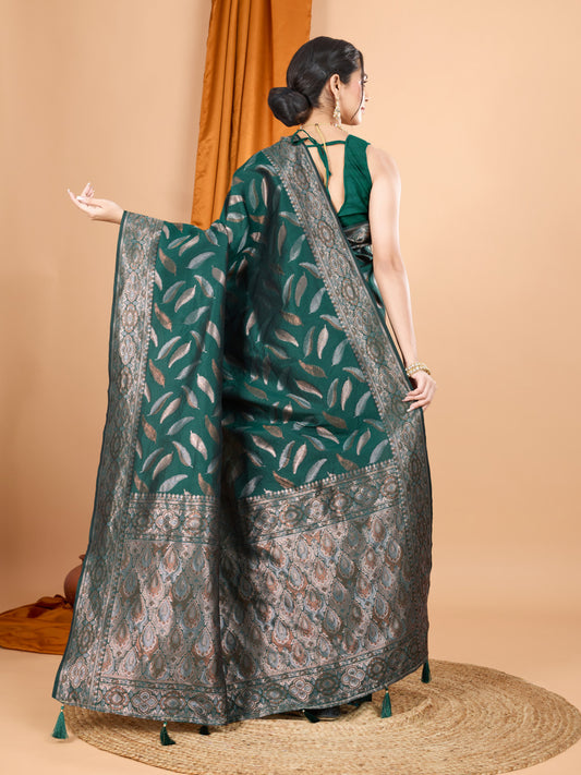 Green Traditional Banarasi Silk Saree With Zari Weaving Work
