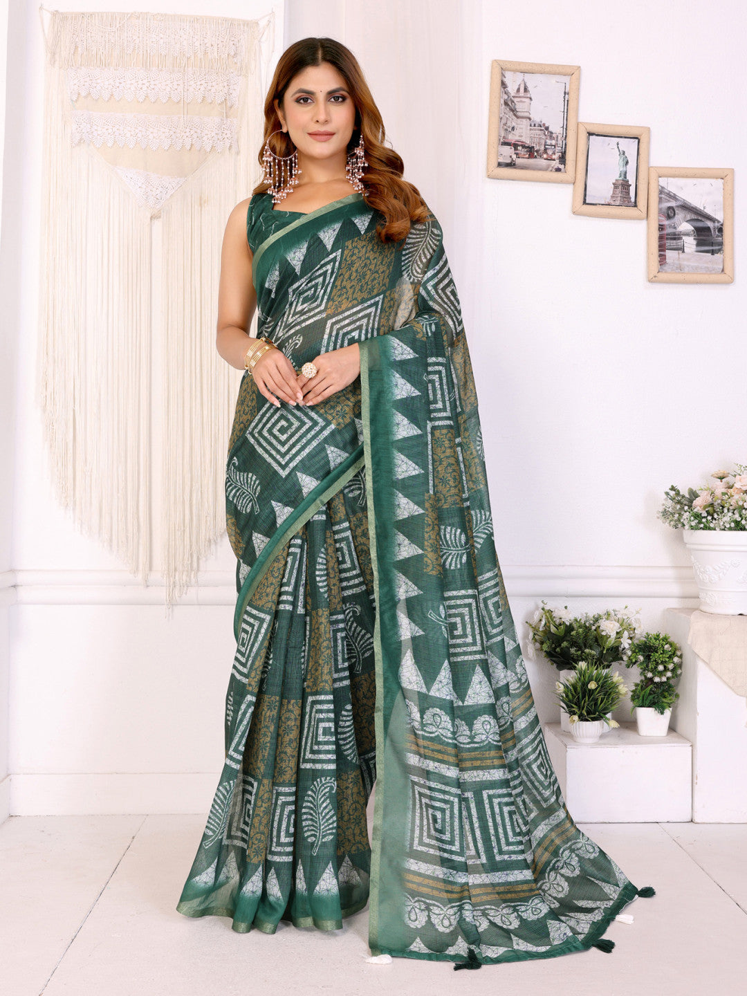 Multi Colour Chanderi Cotton Saree With Digital Printed Work