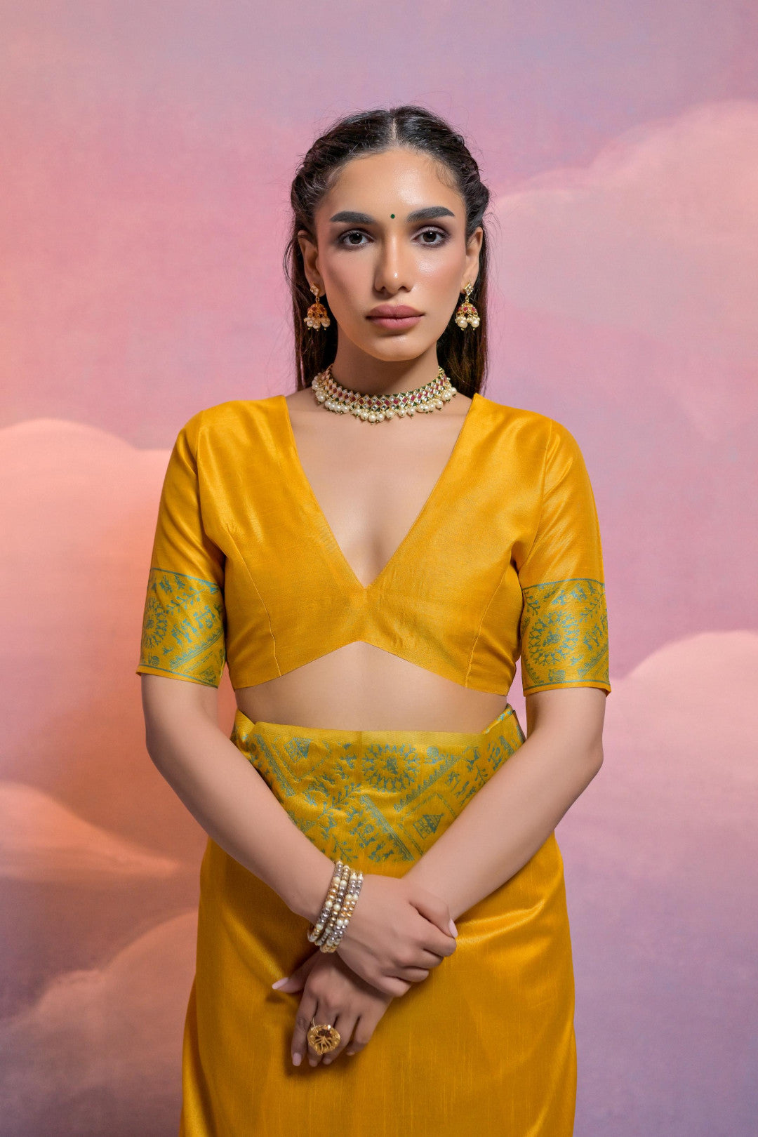 Yellow Color Handloom Raw Silk Saree With Contrast Weaving Work