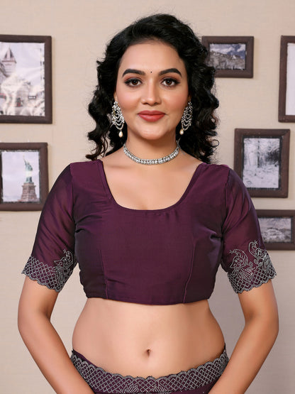 Fancy Wine Rangoli Silk Saree With Diamond Work