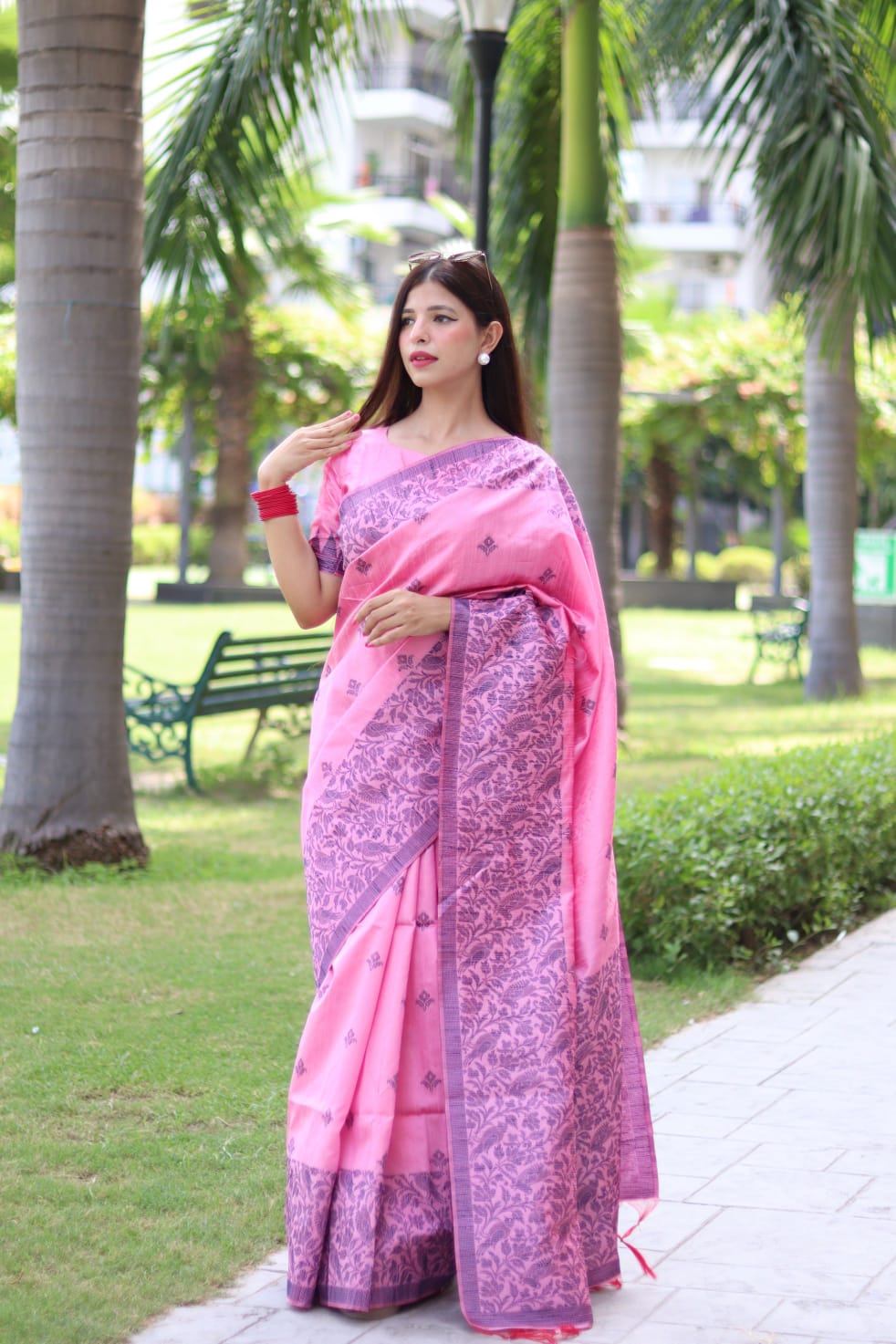 Baby Pink Color Soft Handloom Raw Silk Saree With Weaving Work