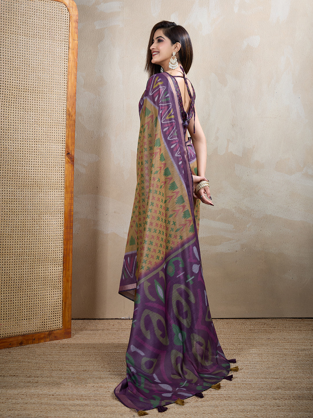 Multi Colour Chanderi Cotton Saree With Digital Printed Work