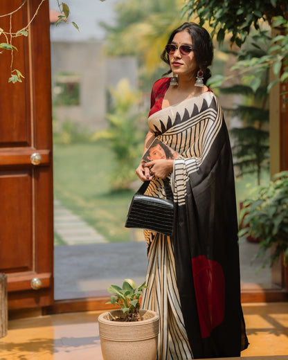Multi Fancy Ajrakh Digital Printed Crepe Silk Saree