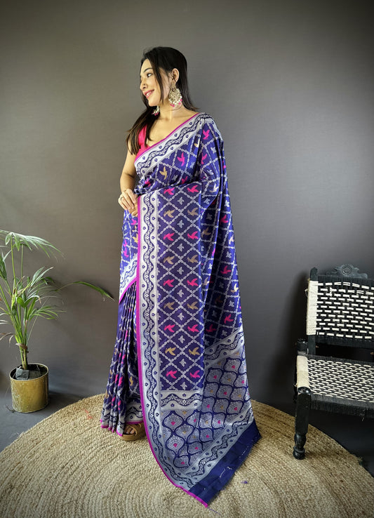 Purple Lichi Silk Saree With Zari Weaving Work