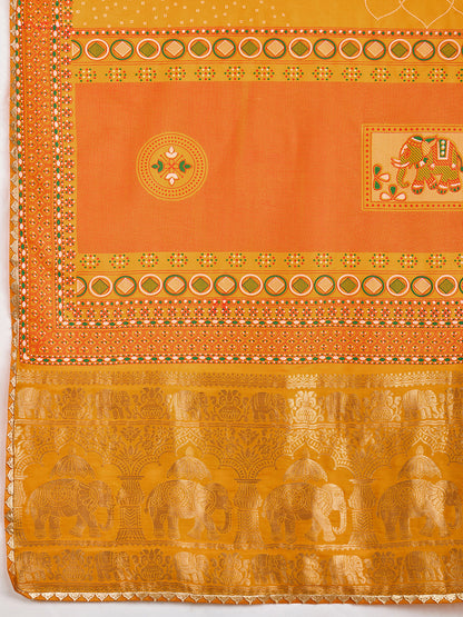 Yellow Stylist Soft Cotton Saree With Unique Table Printed & Lace Border