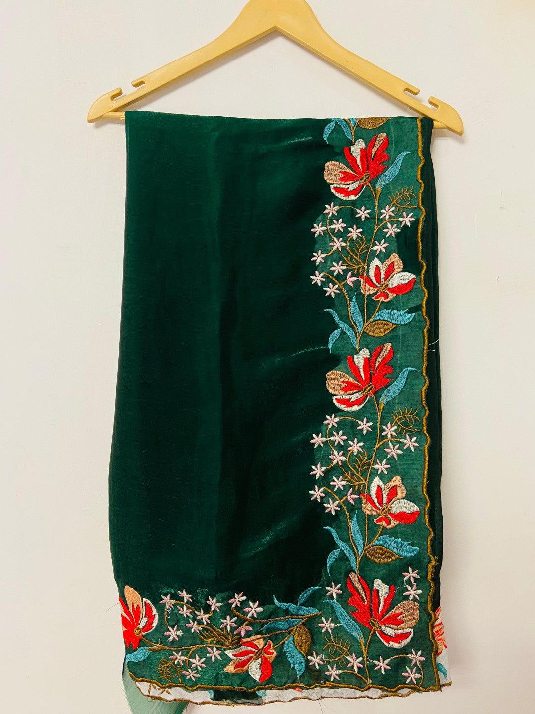 Dark Green Fancy Fandy Silk Saree With Embroidery Work