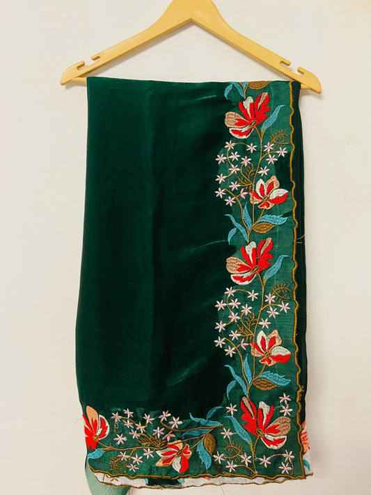 Dark Green Fancy Fandy Silk Saree With Embroidery Work