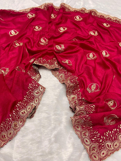 Fancy Pink Color Vichitra Silk Saree With Beautiful Cutwork & Embroidery Border