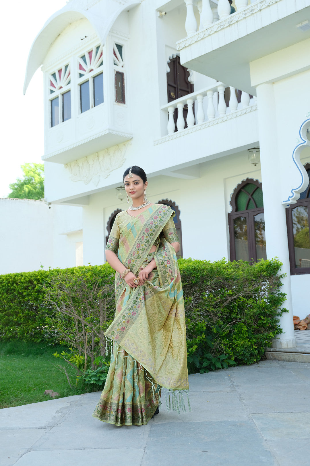 Pista Green Color Soft Organza Silk Saree With Zari Weaving Work