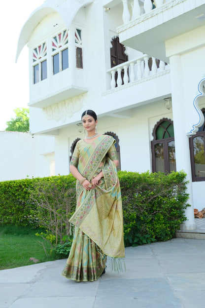 Pista Green Color Soft Organza Silk Saree With Zari Weaving Work