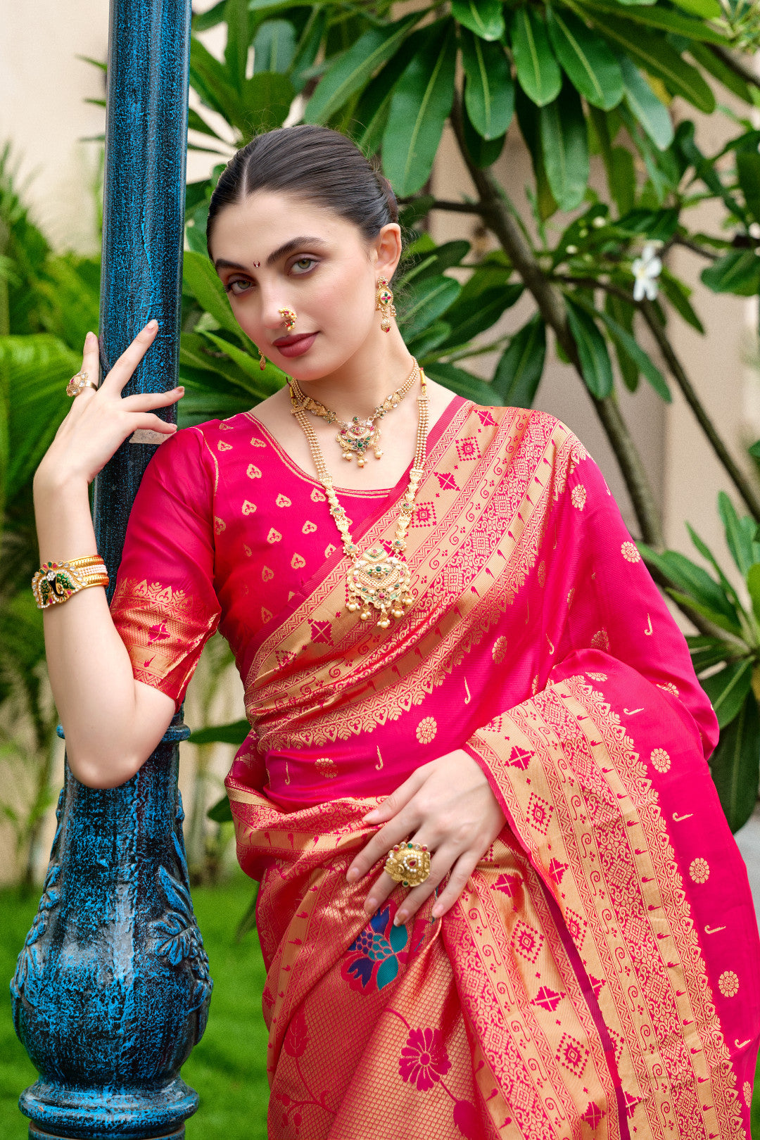 Traditional Pink Paithani Silk Saree With Zari Weaving Work