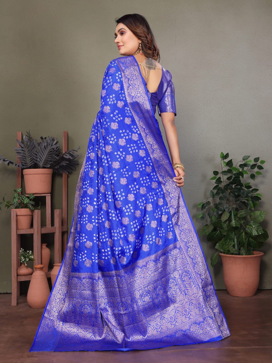 Royal Blue Premium Bandhej Silk Saree With Zari Weaving Work