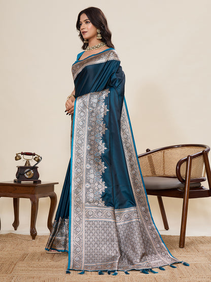 Firoji Soft Satin Silk Saree With Gala Border And Zari Weaving Work