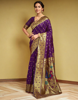 Traditional Paithani Silk Saree With Zari Weaving Work