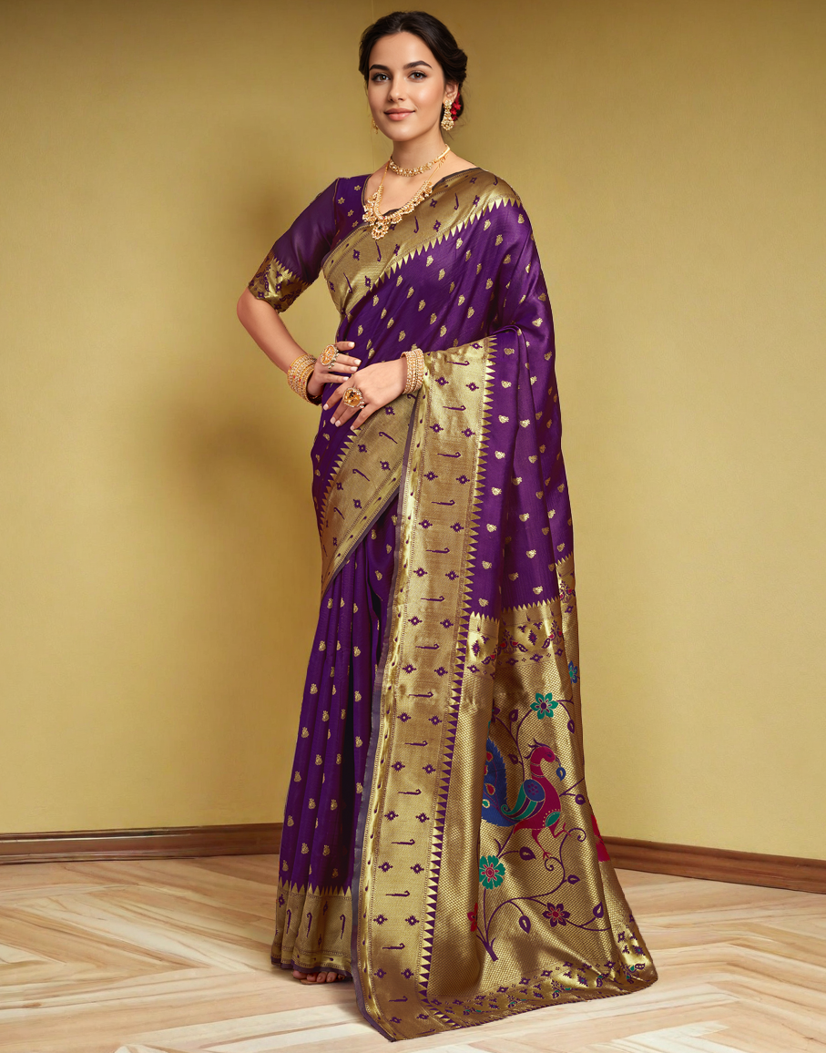 Traditional Paithani Silk Saree With Zari Weaving Work