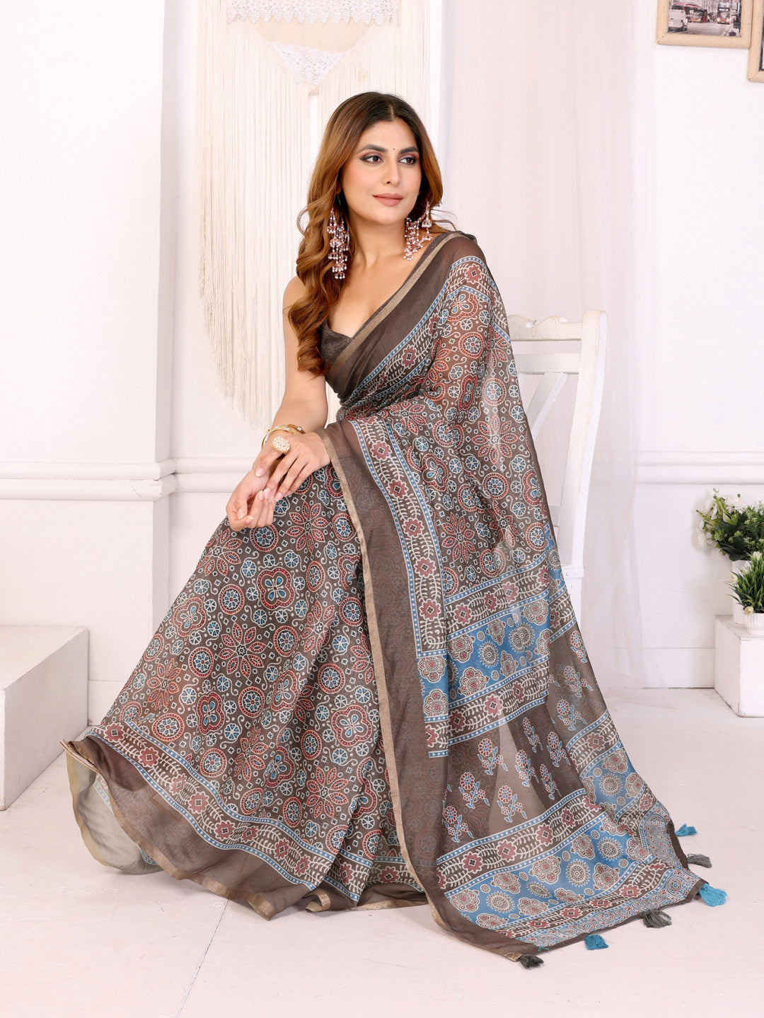 Multi Colour Chanderi Cotton Saree With Digital Printed Work
