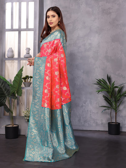 Gajari Premium Banarasi Silk Saree With Zari Weaving Work