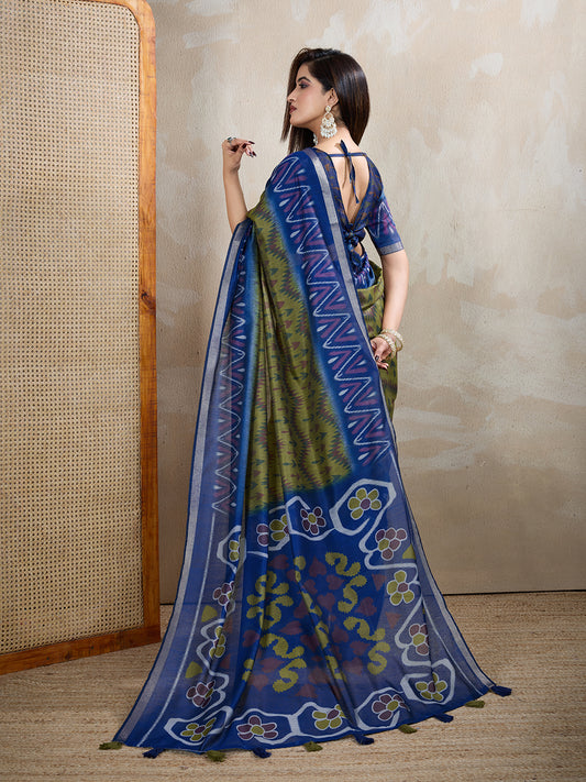 Multi Colour Chanderi Cotton Saree With Digital Printed Work