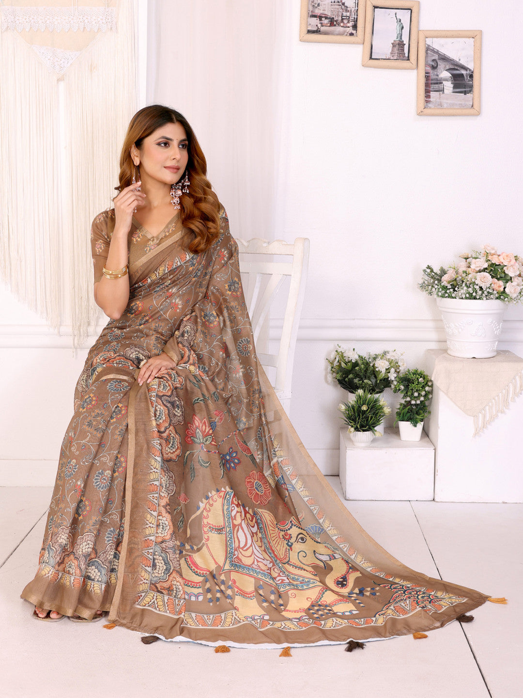 Multi Colour Chanderi Cotton Saree With Digital Printed Work