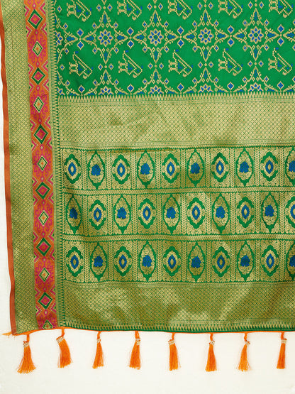 Green Color Patola Silk Saree With Zari Weaving Work