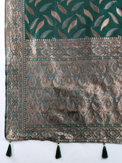 Green Traditional Banarasi Silk Saree With Zari Weaving Work