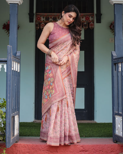 Kalamkari Digital Printed Linen Cotton Saree