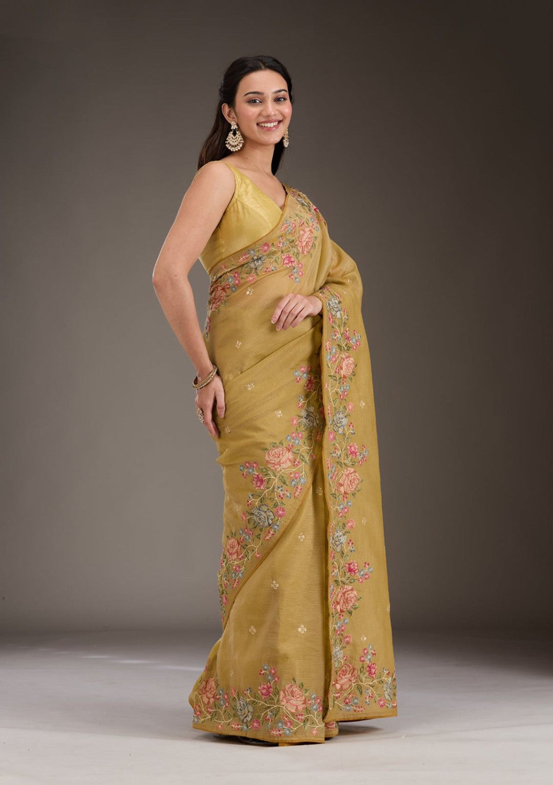 Mustard Yellow Fancy Crunchy Silk Saree With Multi Thread Work And Piping Lace Border