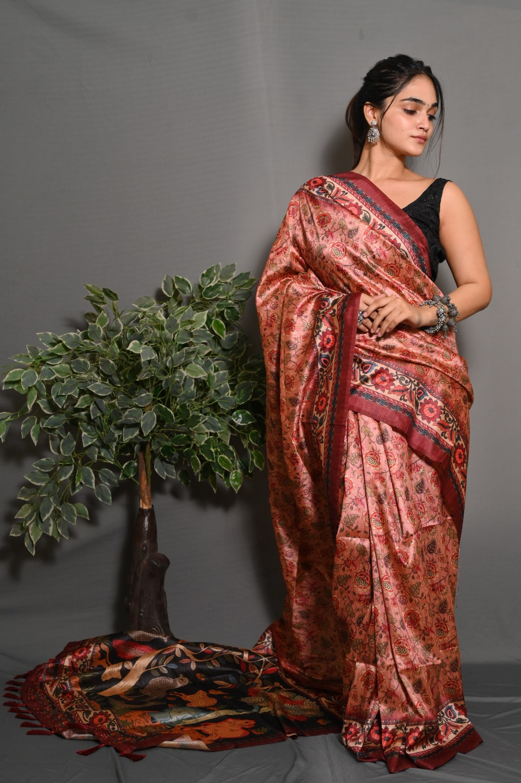 Peach Color Soft Silk Saree With Digital Printed Work