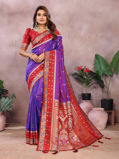 Purple Traditional Banarasi Silk Saree With Zari Weaving Work