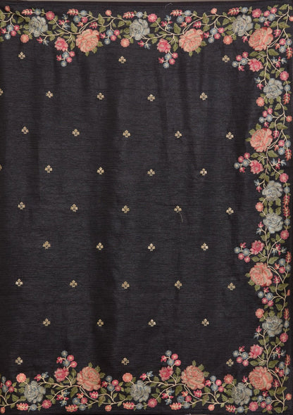 Black Fancy Crunchy Silk Saree With Multi Thread Work And Piping Lace Border