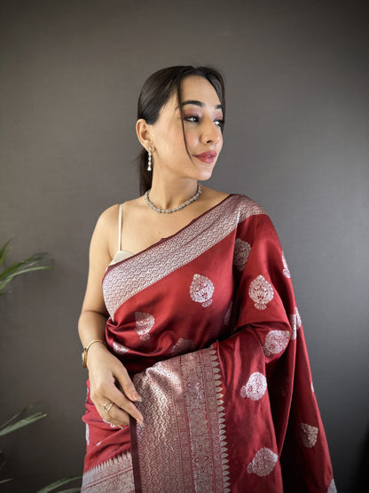Traditional Banarasi Silk Saree With Zari Weaving Work