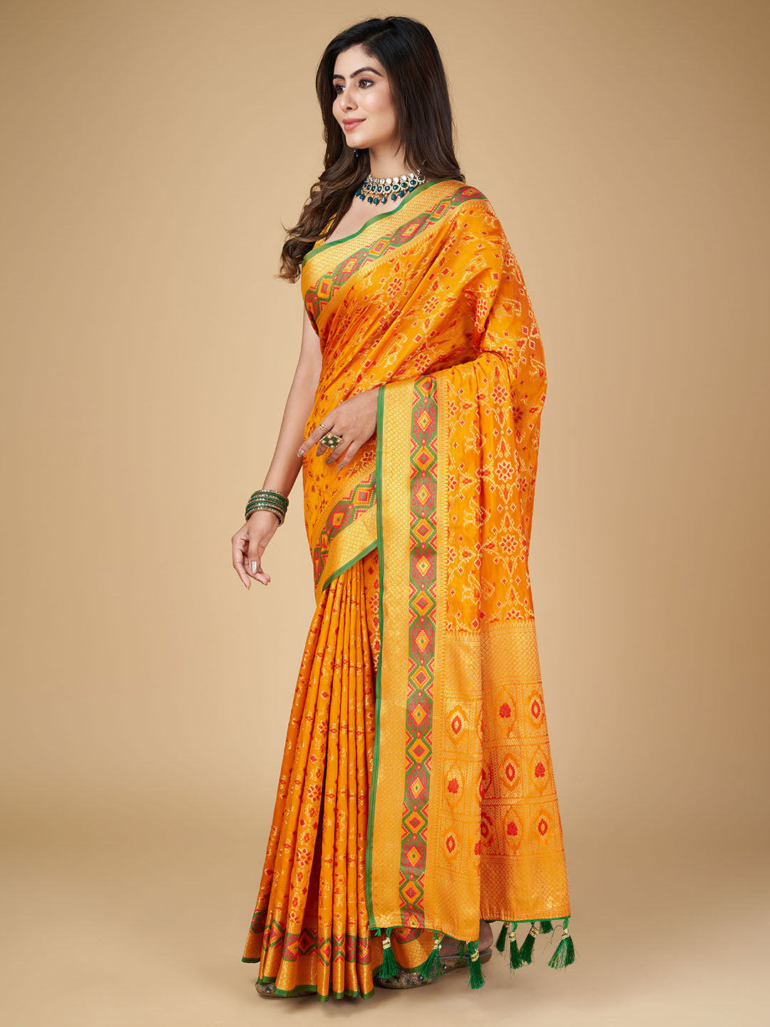 Mustard Yellow Color Patola Silk Saree With Zari Weaving Work