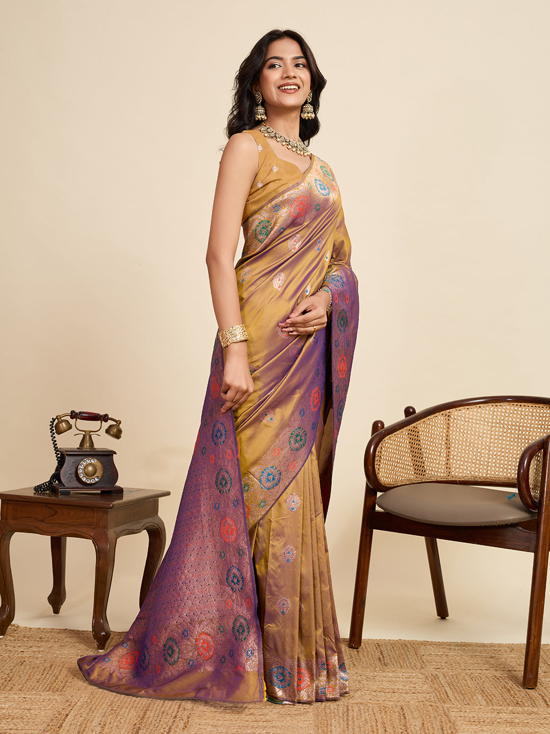 Traditional Mustard Yellow Color Jacquard Silk Saree With Zari Work