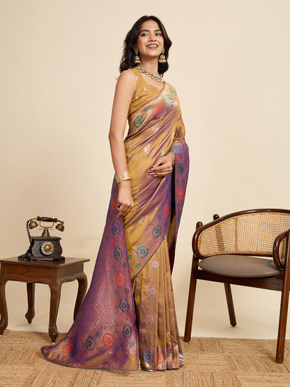 Traditional Mustard Yellow Color Jacquard Silk Saree With Zari Work