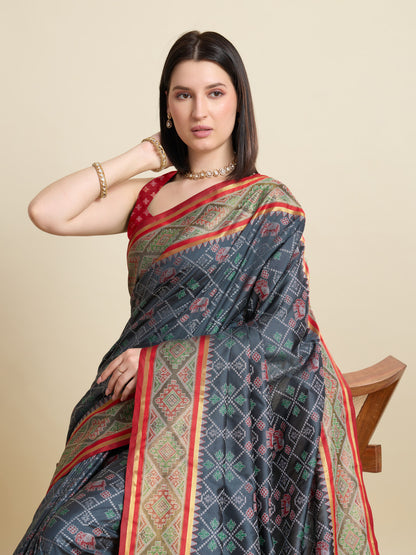 Gray Traditional Patola Silk Saree With Weaving Work