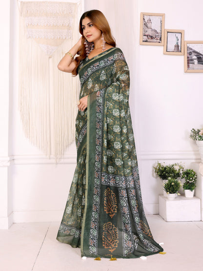 Multi Colour Chanderi Cotton Saree With Digital Printed Work