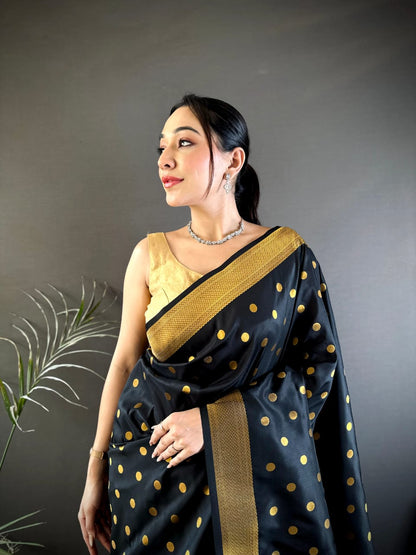 Black Traditional Paithani Silk Saree With Zari Weaving Work