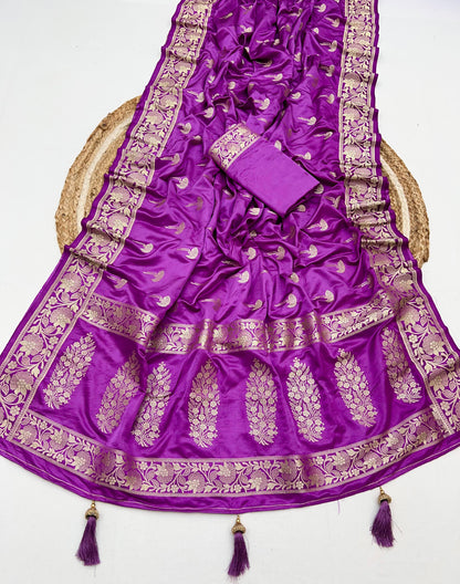 Magenta Color Soft Viscose Satin Silk Saree With Zari Weaving Work