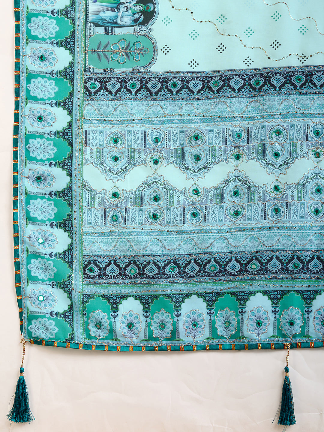 Sky Blue Fancy Muslin Cotton Saree With Digital Printed Work