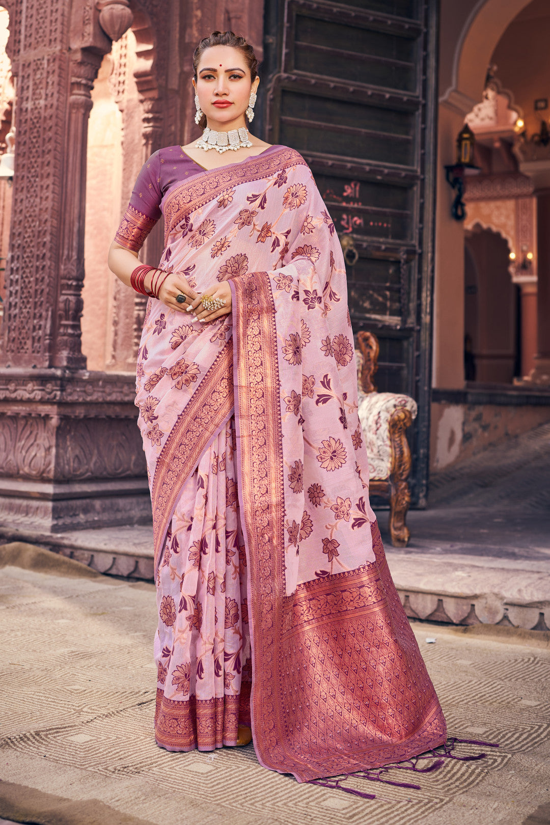 Pink Color Soft Organza Silk Saree With Zari Weaving Work