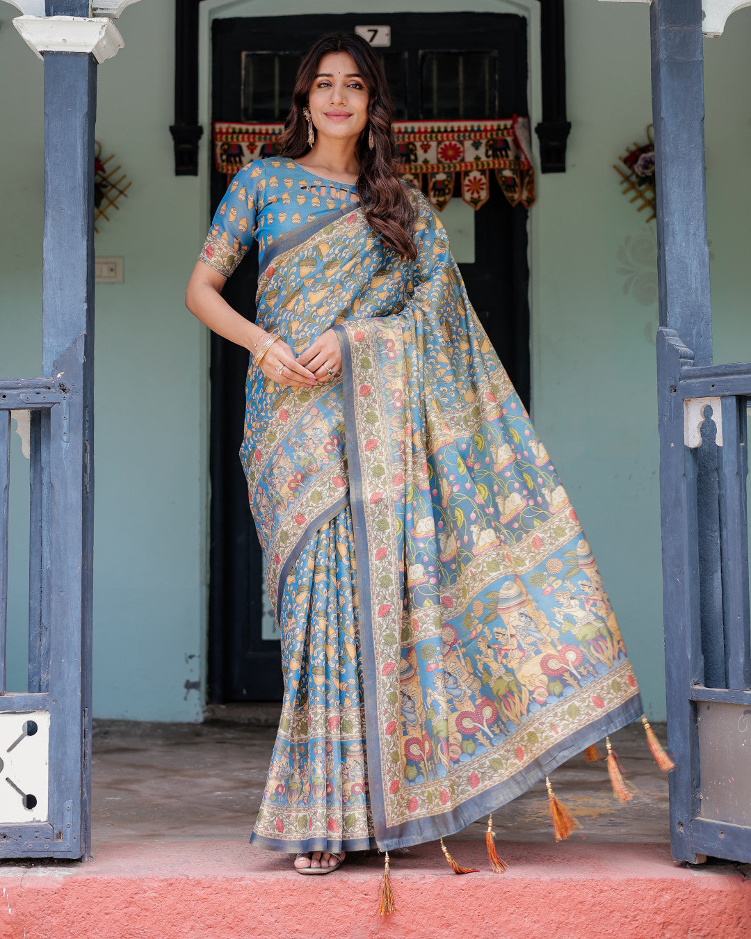 Kalamkari Digital Printed Linen Cotton Saree