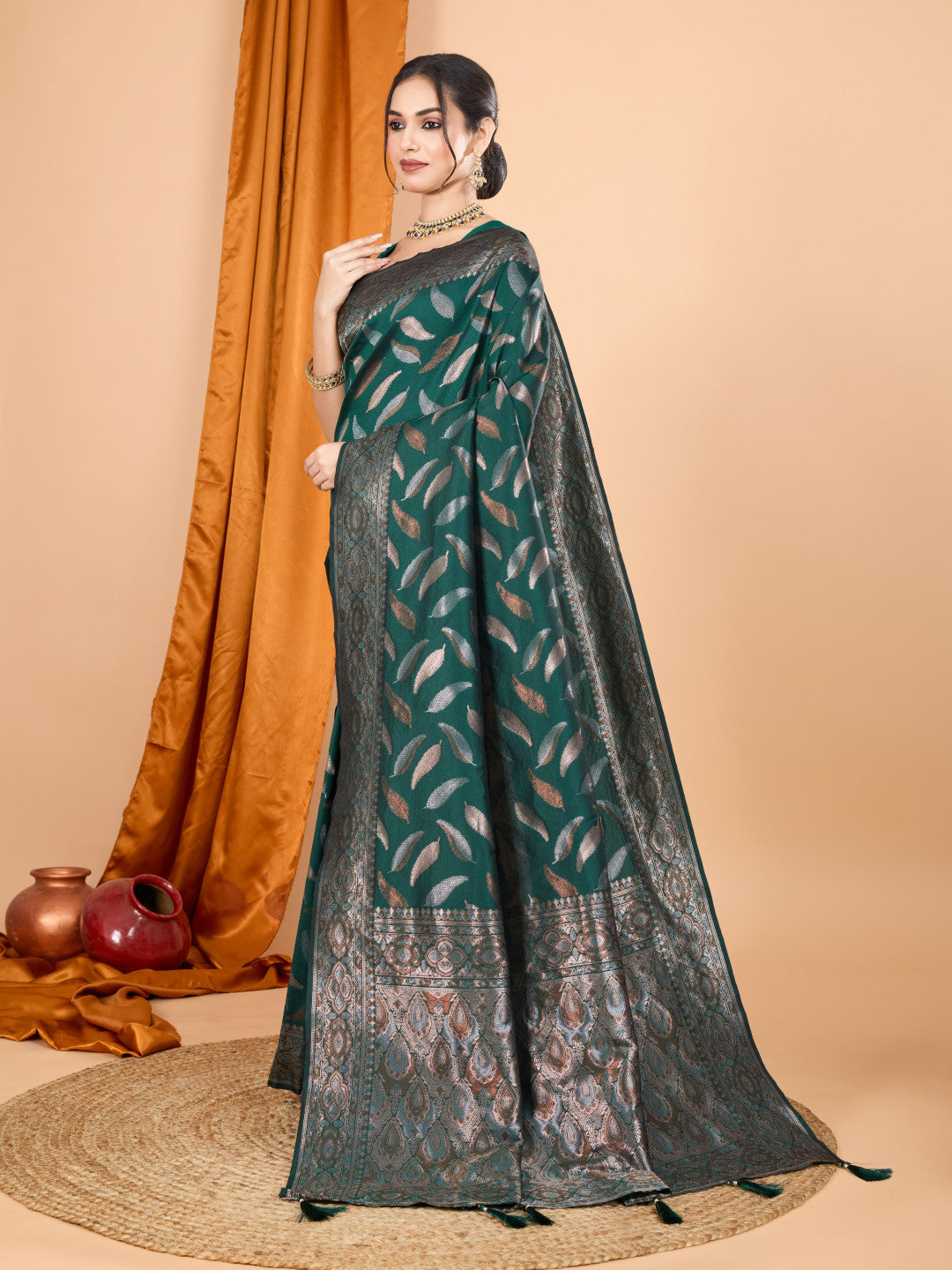 Green Traditional Banarasi Silk Saree With Zari Weaving Work