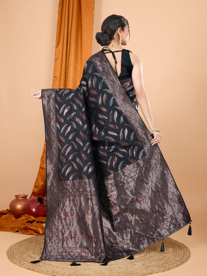 Black Traditional Banarasi Silk Saree With Zari Weaving Work