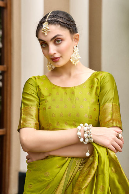 Traditional Parrot Green Paithani Silk Saree With Zari Weaving Work