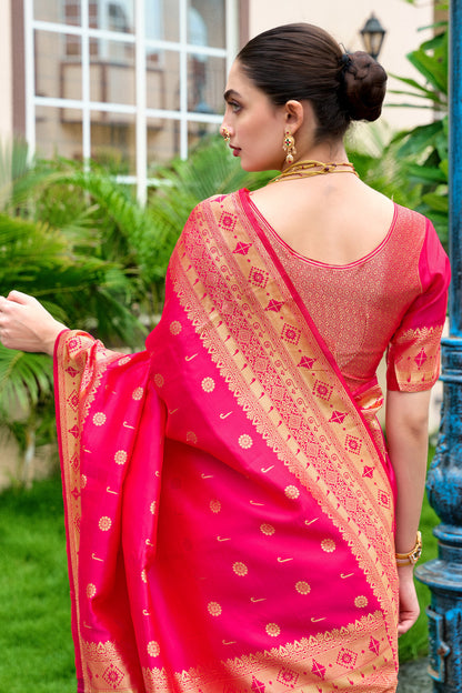Traditional Pink Paithani Silk Saree With Zari Weaving Work